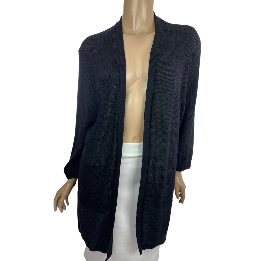 Croft & Barrow Size 1X Black Cardigan Sweater Open Front 3/4 Sleeve Cotton/Poly